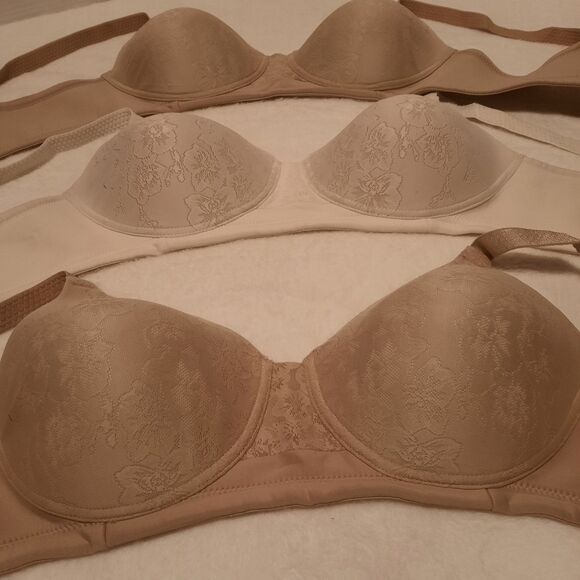 Lot Of 3 Vanity Fair beauty back bra beige White 36C 71380 Wireless Lace Overlay - Picture 8 of 8